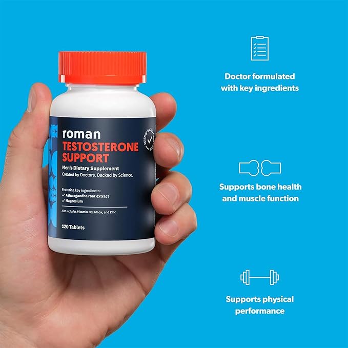 ROMAN Testosterone Support | Daily Nutritional Supplement with Ashwagandha & Magnesium | (120 Tablets)