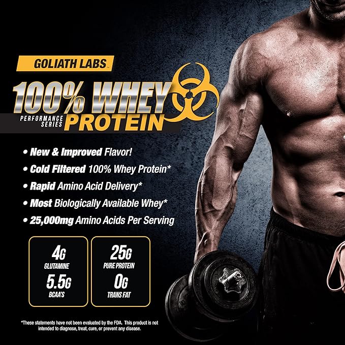Goliath Labs 100% Whey Protein Powder Isolate/Blend | Fast-Absorbing Workout Supplements for Men and Women | 25g of Pure Protein and 5.5g of BCAAs in Each Serv | Vanilla, 5 lbs, 68 Servings