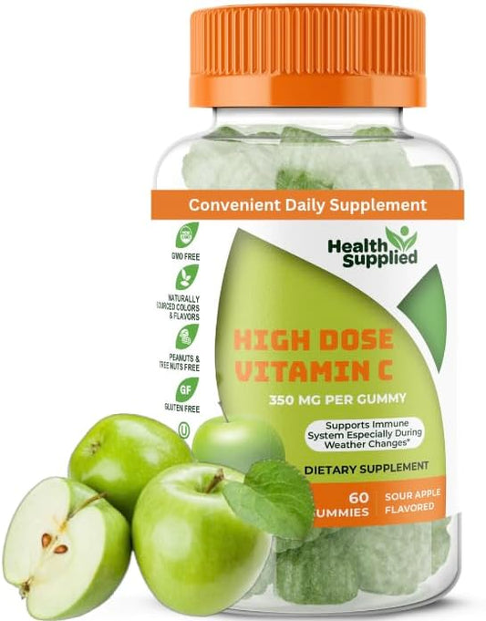 Sour Apple Flavored Vitamin C Gummies Mega Dose - 1050 mg Vitamin C - Boosts Immune System and Supports Heart Health - Great Tasting and Easy to Swallow