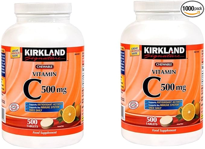 Kirkland Signature Vitamin C 500mg 2-Pack or 1000 Tangy Orange Chewable Tablets