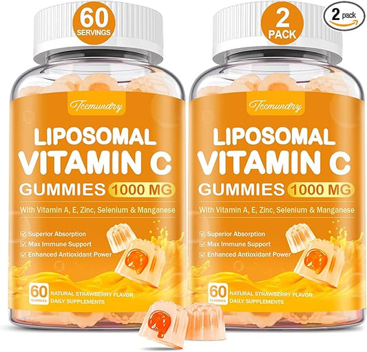 Liposomal Vitamin C Gummies 1000mg for Adults: Vitamin C Chewable Gummy with Zinc, Elderberry, Vitamins A & E